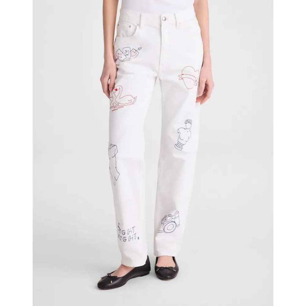 Madewell Tile White Low Slung Mid Rise Embroidered Slim Boyfriend Jean Sz 28